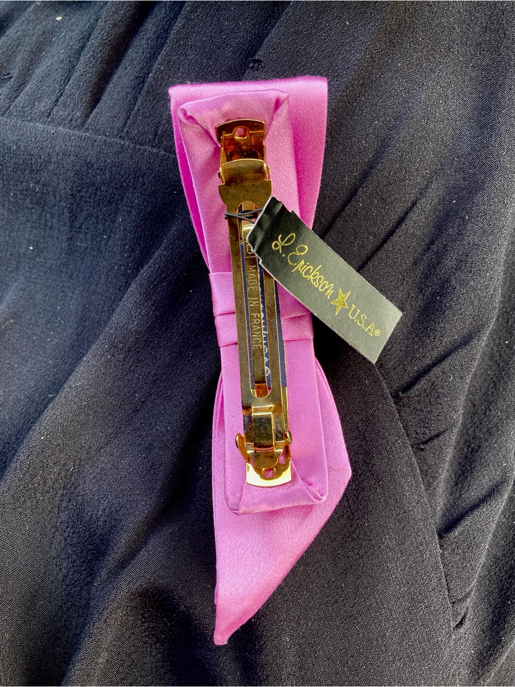 Pink Satin Bow Barrette France Luxe — image 3 of 3